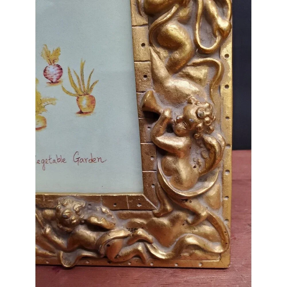 Decorative Ornate Cherubs Gold Picture Photo Frame Holds 3.5